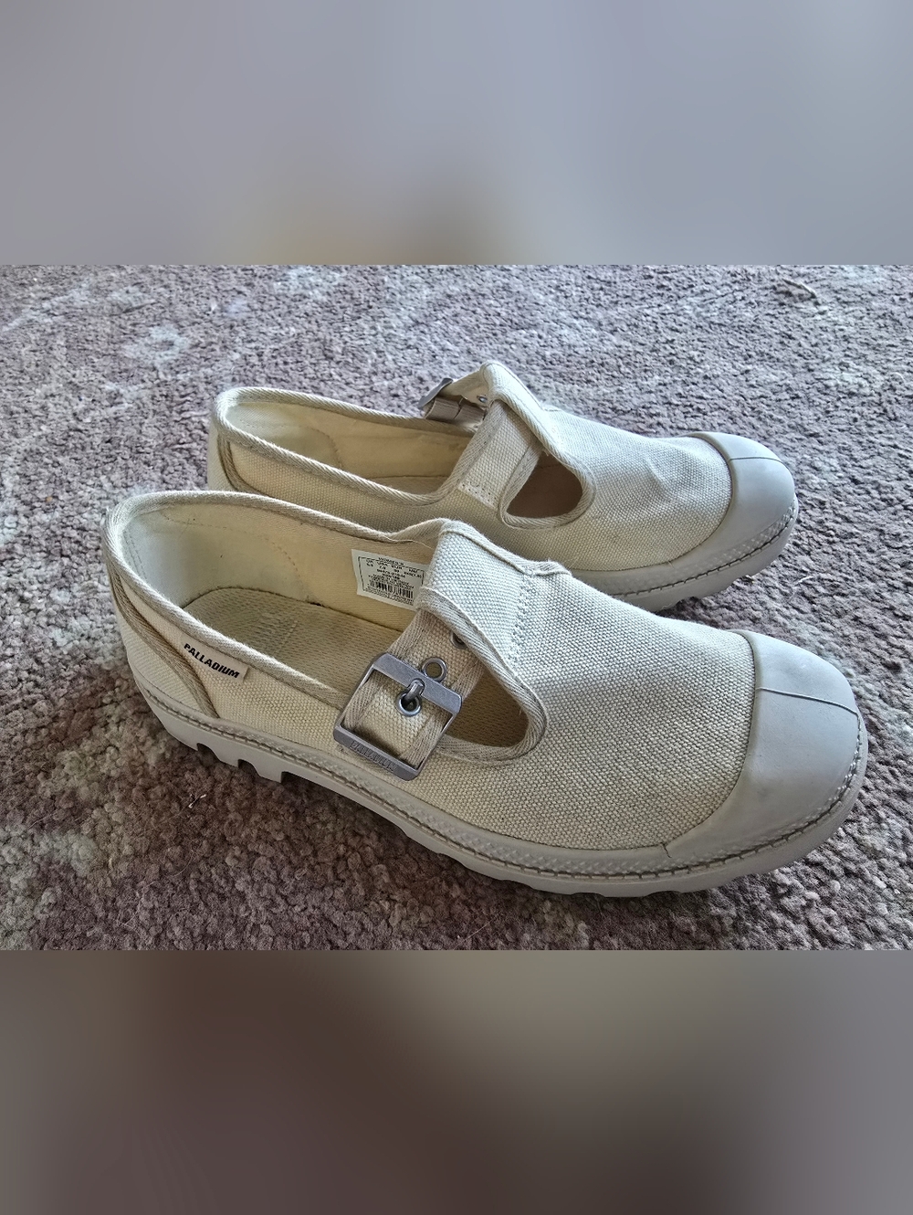 Palladium Women's Cream Canvas Buckle Slip-On Flats Mary Jane